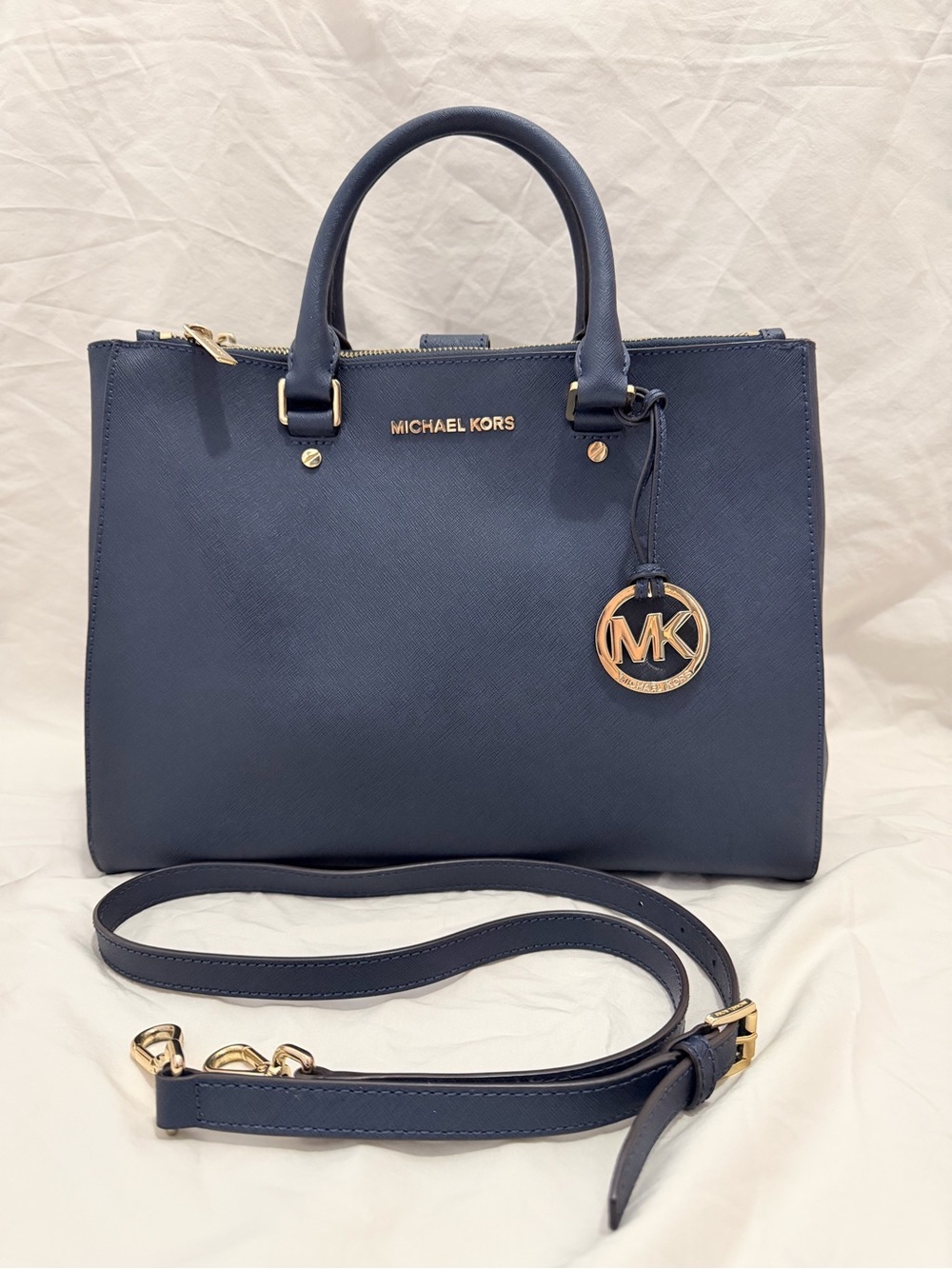 Michael Kors Sutton Large Saffiano Leather Satchel in Navy Color